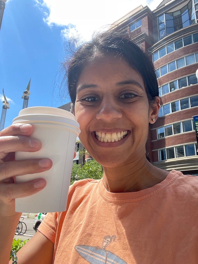 Anokhi Kapasi is holding her morning cup of coffee and is ready to start her day's projects