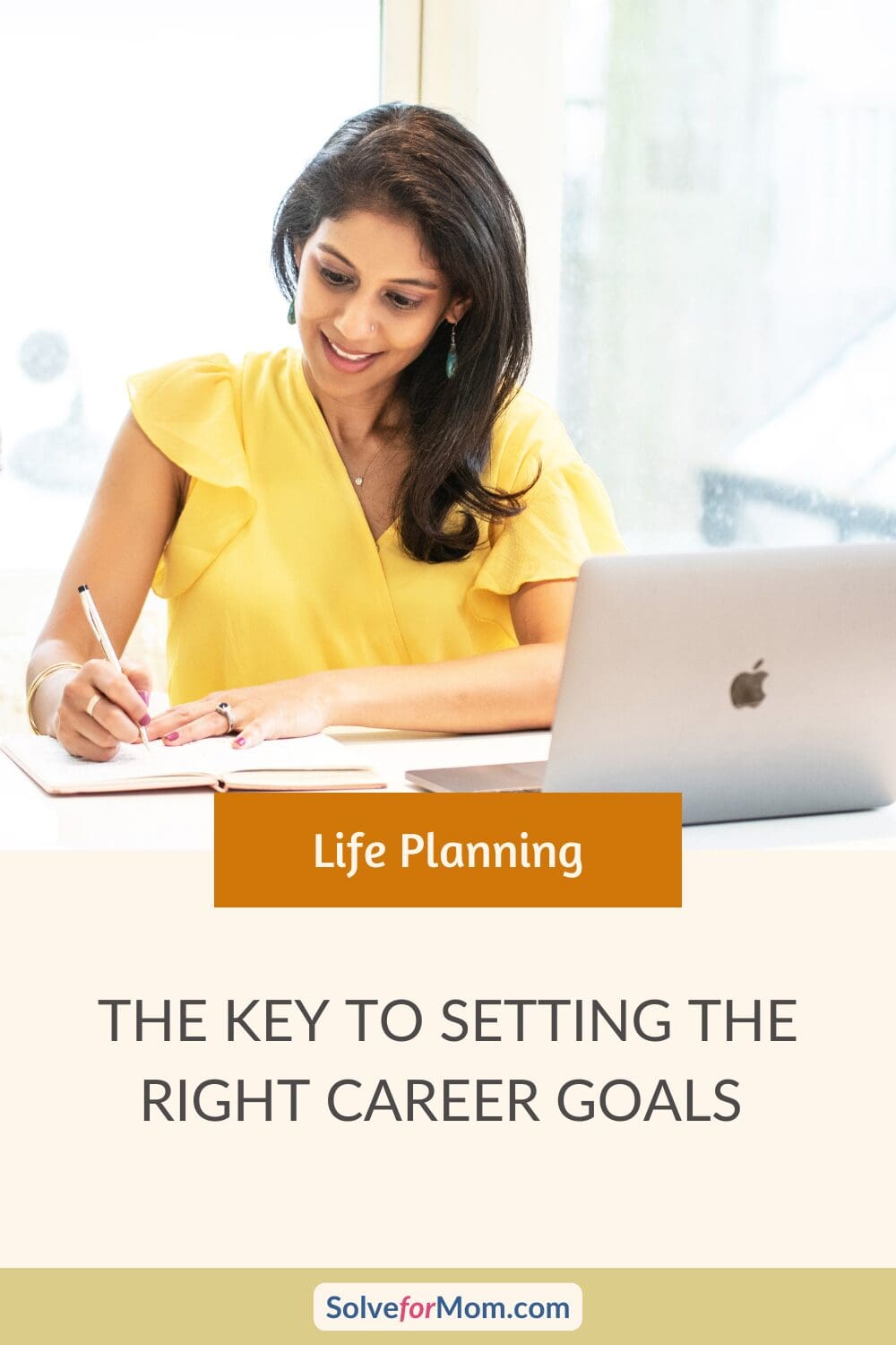 Graphic illustrating how life planning (strategy) connects to goal setting (tactics) for career goals for women in STEM—using a vision snapshot and decision-making filter to reduce overwhelm and support work-life balance for a mom in STEM.