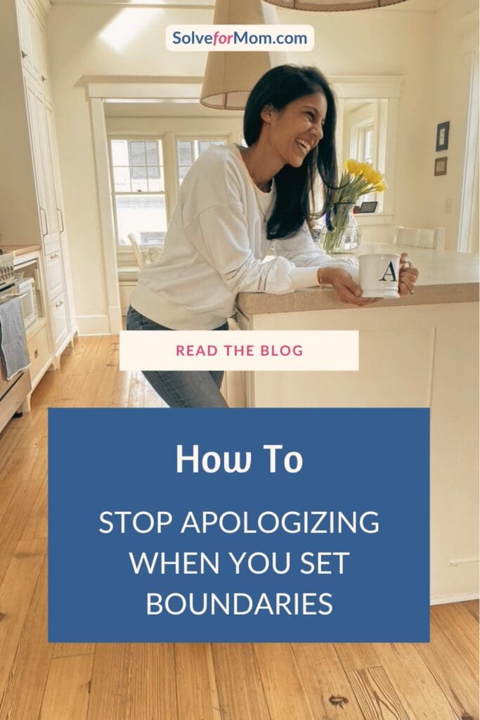 Graphic about boundaries at work for a working mom in STEM, featuring a simple boundary script to stop over-explaining and protect time and energy.