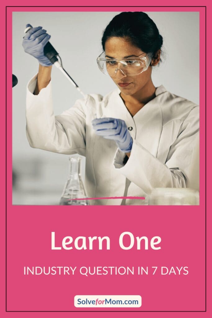 Scientist using a pipette above the text “Learn One Industry Question in 7 Days.”