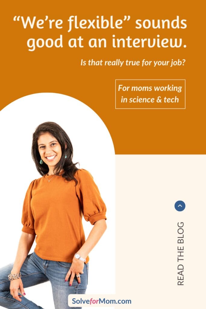 Smiling woman in an orange blouse beside text asking if “We’re flexible” is true, a key job interview question.
